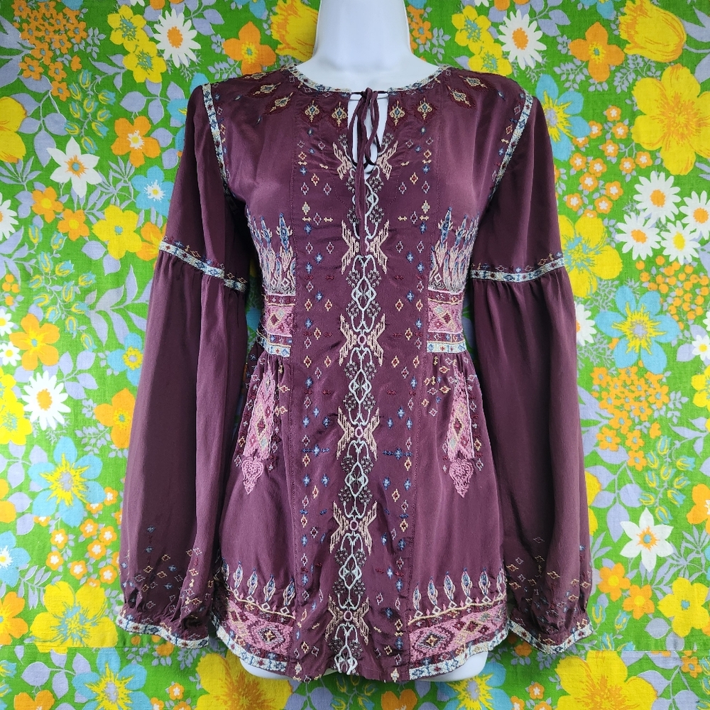 Biya Johnny Was Purple Embroidered Peasant Blouse